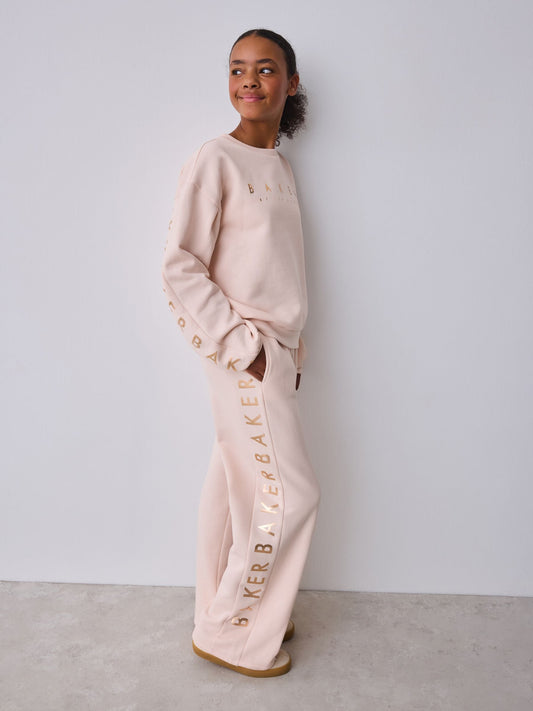 Baker by Ted Baker Pink 2 Piece Metallic Side Graphic Sweat & Wide Leg Joggers Set image 1