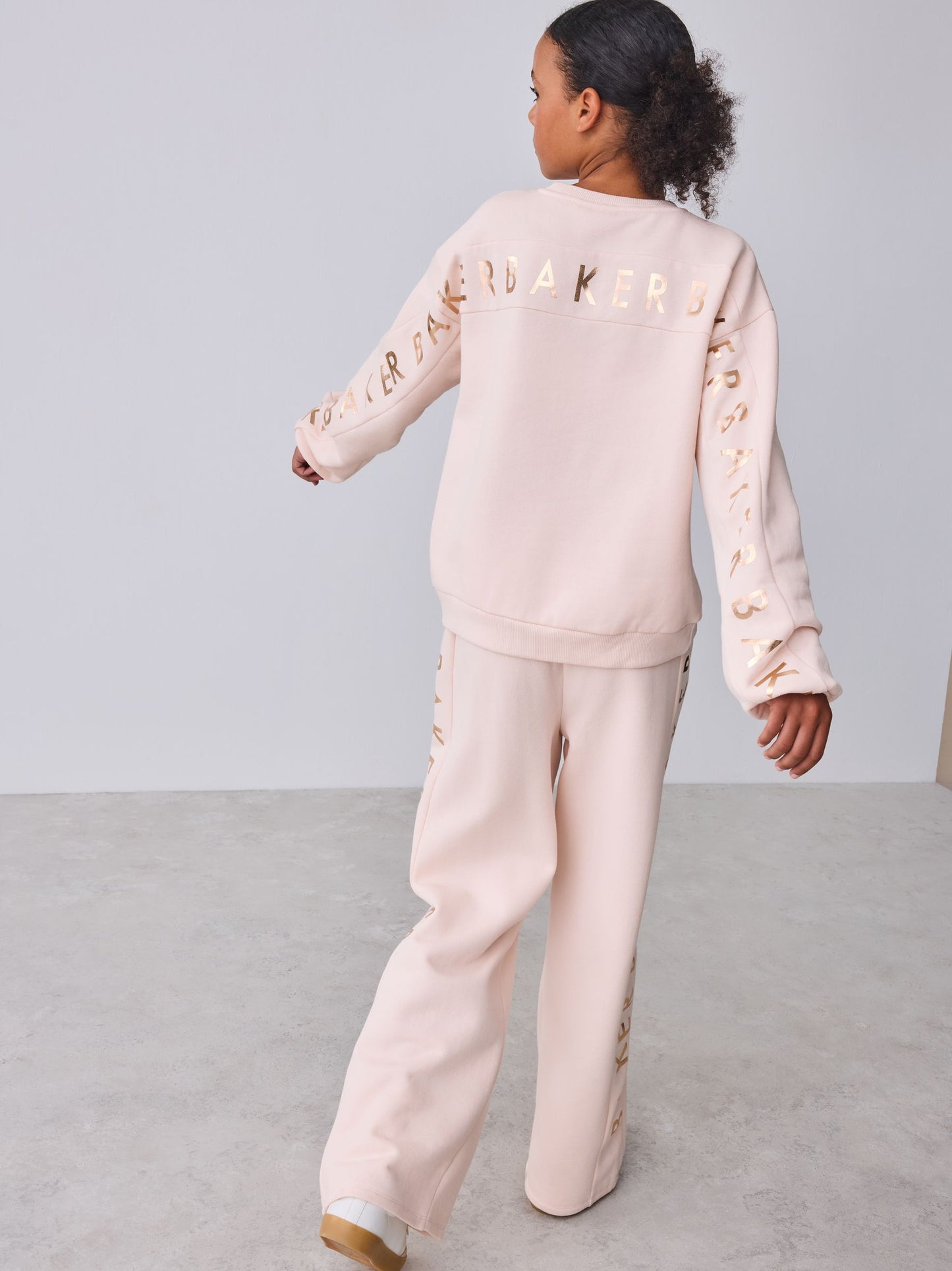 Baker by Ted Baker Pink 2 Piece Metallic Side Graphic Sweat & Wide Leg Joggers Set image 2