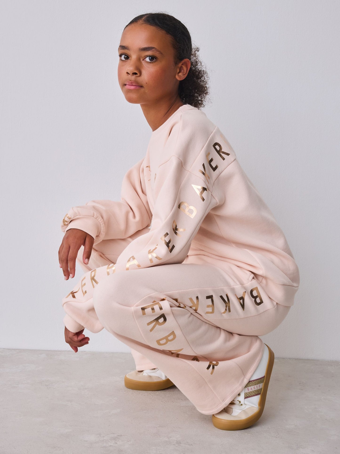 Baker by Ted Baker Pink 2 Piece Metallic Side Graphic Sweat & Wide Leg Joggers Set image 3