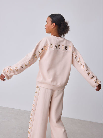 Baker by Ted Baker Pink 2 Piece Metallic Side Graphic Sweat & Wide Leg Joggers Set image 4