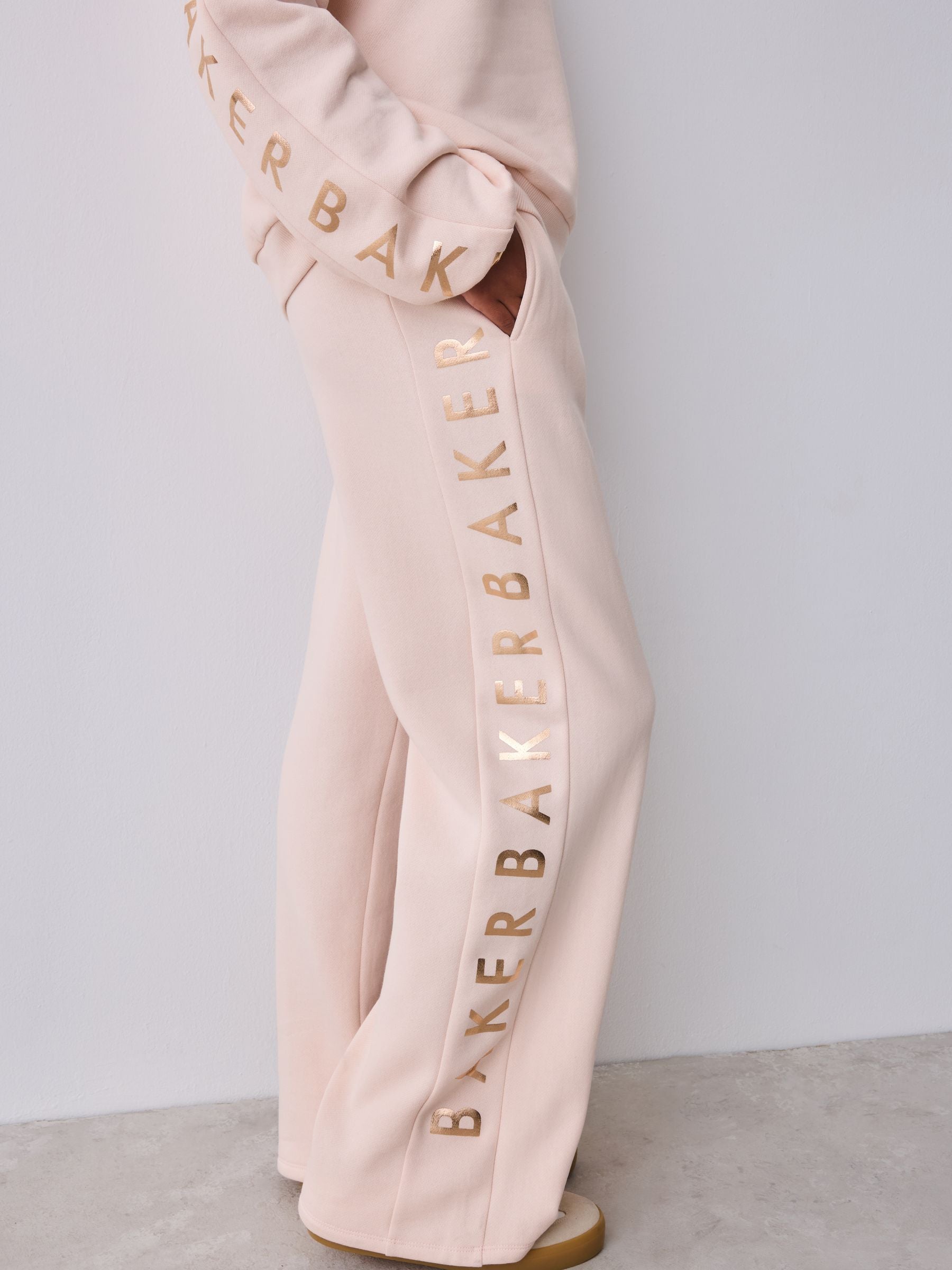 Baker by Ted Baker Pink 2 Piece Metallic Side Graphic Sweat & Wide Leg Joggers Set image 6