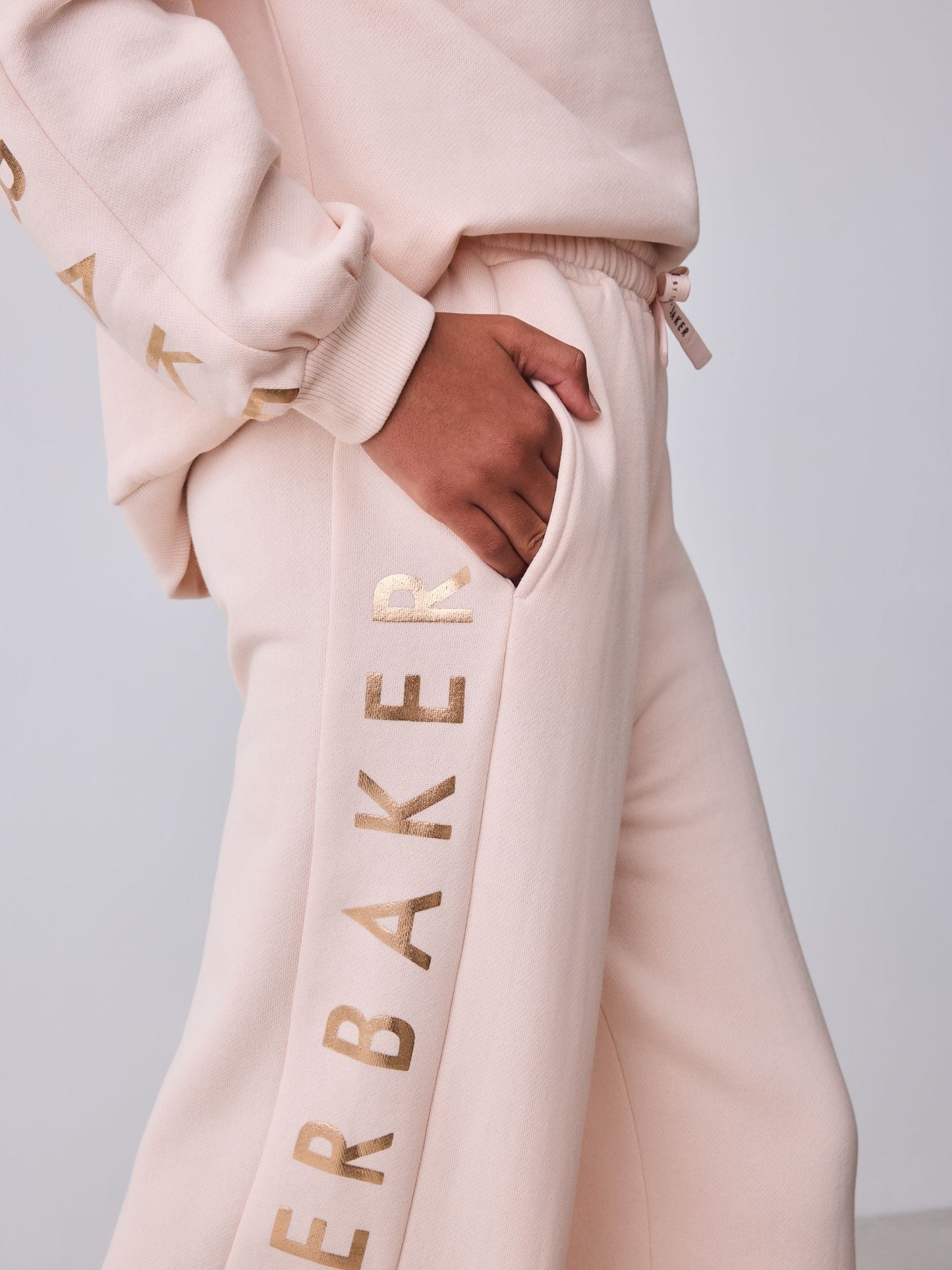 Baker by Ted Baker Pink 2 Piece Metallic Side Graphic Sweat & Wide Leg Joggers Set image 7