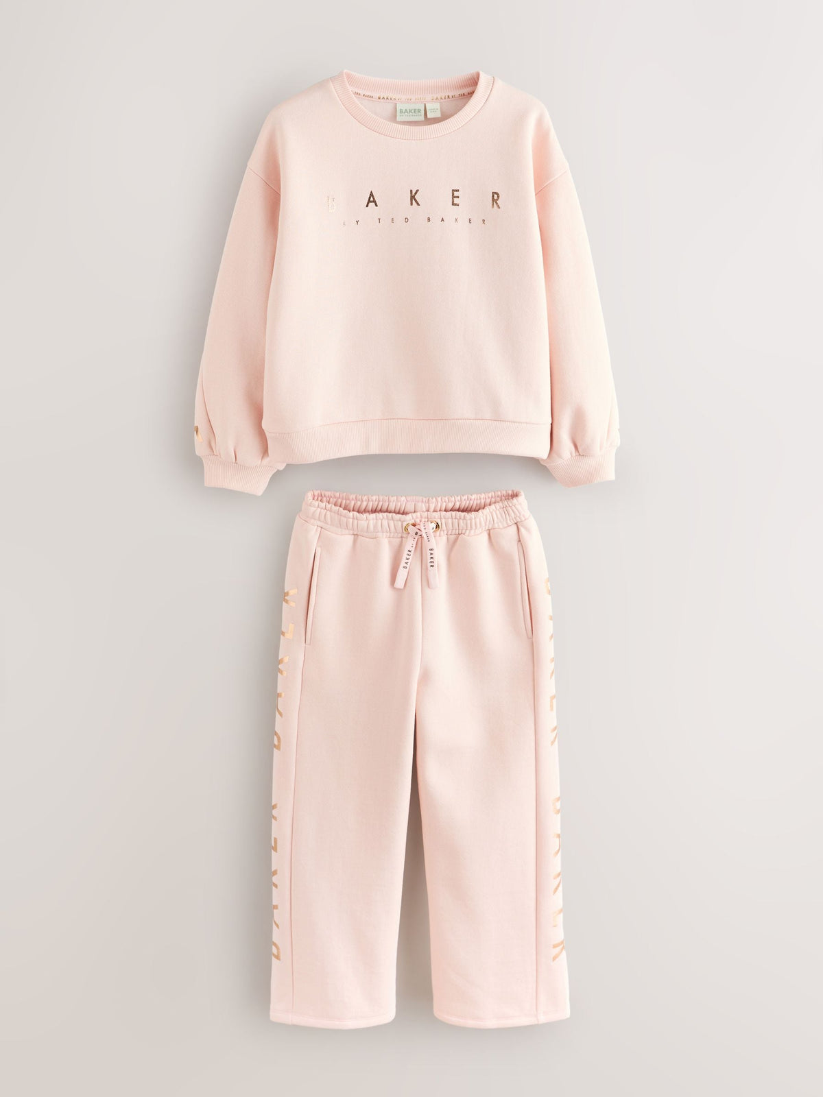 Baker by Ted Baker Pink 2 Piece Metallic Side Graphic Sweat & Wide Leg Joggers Set image 8
