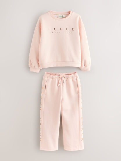 Baker by Ted Baker Pink 2 Piece Metallic Side Graphic Sweat & Wide Leg Joggers Set image 8