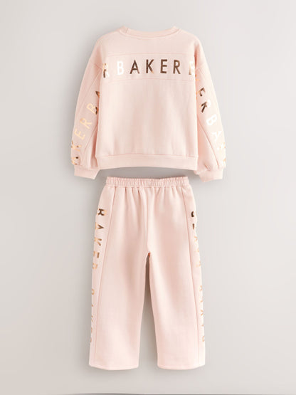 Baker by Ted Baker Pink 2 Piece Metallic Side Graphic Sweat & Wide Leg Joggers Set image 9