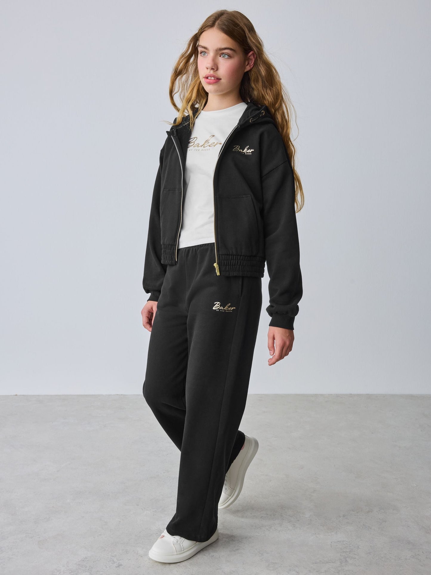 Baker by Ted Baker 3 Piece Zip-Thru Black Hoodies T-Shirts & Wide Leg Joggers Set