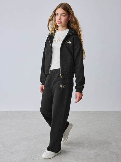 Baker by Ted Baker 3 Piece Zip-Thru Black Hoodies T-Shirts & Wide Leg Joggers Set