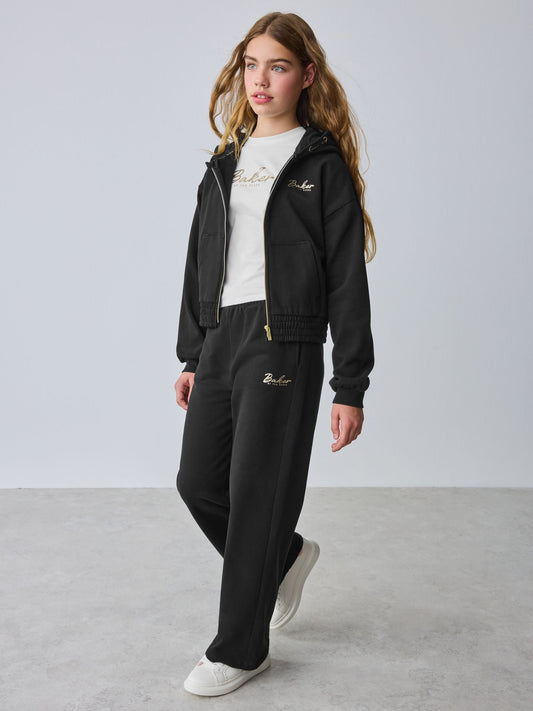 Baker by Ted Baker 3 Piece Zip-Thru Black Hoodies T-Shirts & Wide Leg Joggers Set