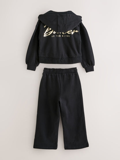 Baker by Ted Baker 3 Piece Zip-Thru Black Hoodies T-Shirts & Wide Leg Joggers Set