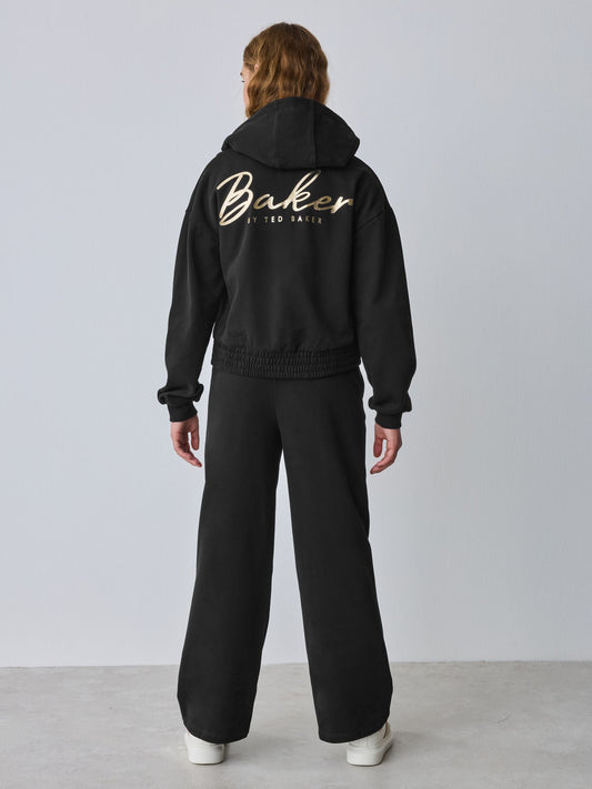 Baker by Ted Baker 3 Piece Zip-Thru Black Hoodies T-Shirts & Wide Leg Joggers Set