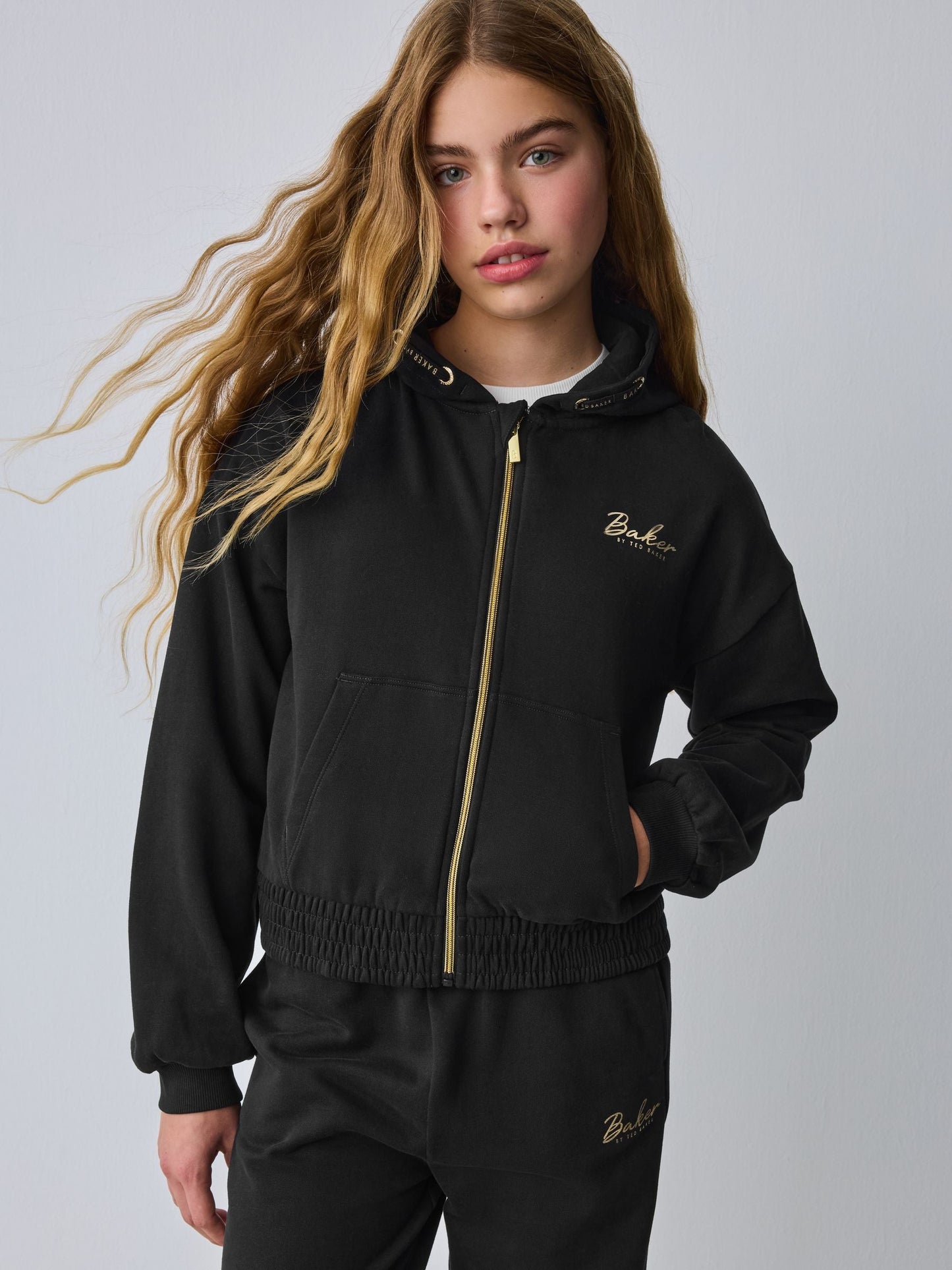 Baker by Ted Baker 3 Piece Zip-Thru Black Hoodies T-Shirts & Wide Leg Joggers Set