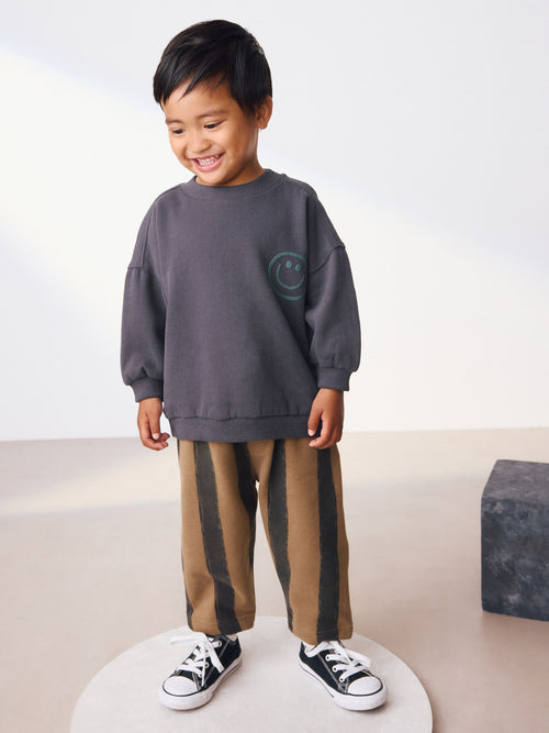 Black/Brown Single Sweatshirt And Stripe Joggers Set (3mths-7yrs) image 1