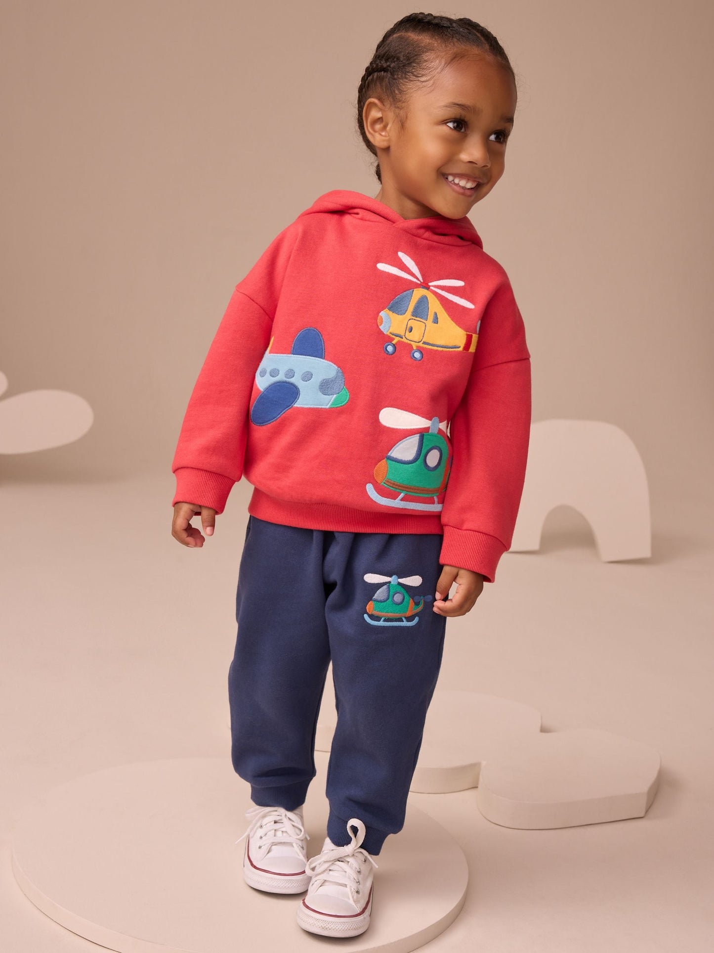 Red/Navy Blue Appliqué Transport Hoodie And Joggers Set (3mths-7yrs)