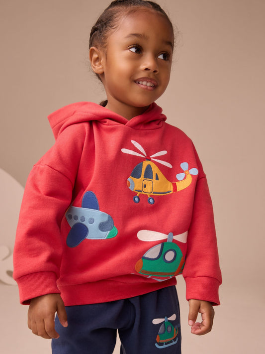 Red/Navy Blue Appliqué Transport Hoodie And Joggers Set (3mths-7yrs) image 3