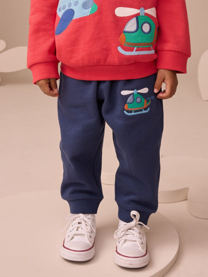 Red/Navy Blue Appliqué Transport Hoodie And Joggers Set (3mths-7yrs)