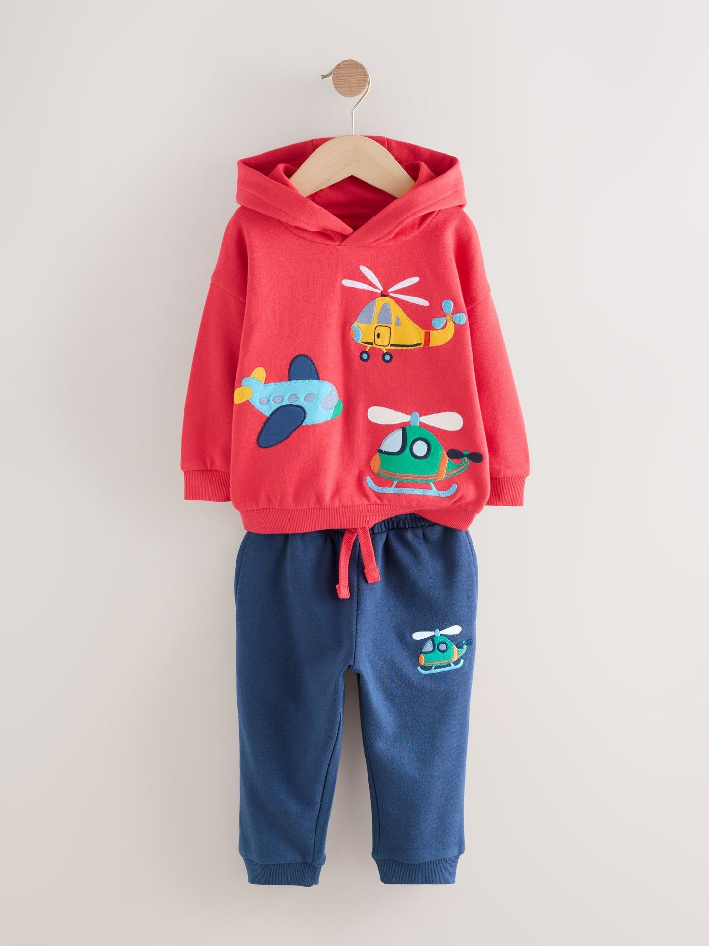 Red/Navy Blue Appliqué Transport Hoodie And Joggers Set (3mths-7yrs)