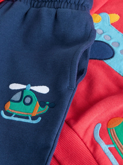 Red/Navy Blue Appliqué Transport Hoodie And Joggers Set (3mths-7yrs)
