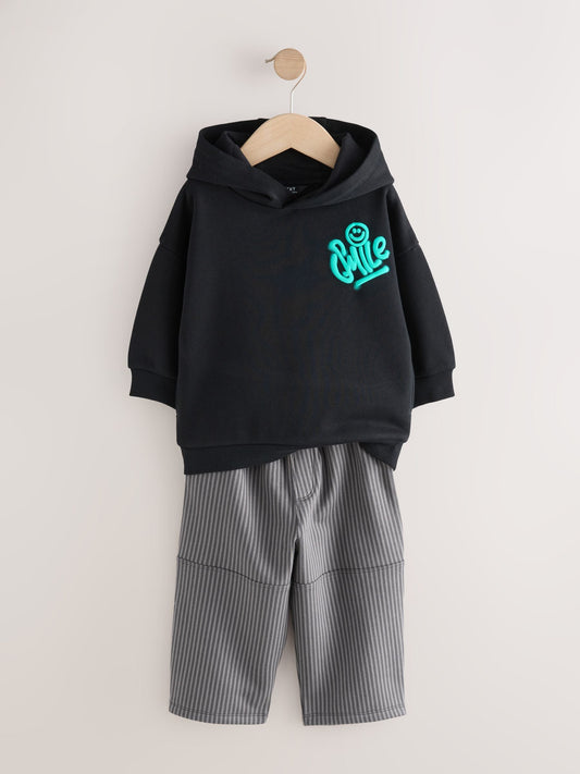 Black and Grey Printed Hoodie and Carpenter Joggers Set (3mths-7yrs)