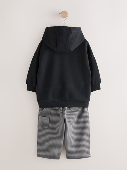 Black and Grey Printed Hoodie and Carpenter Joggers Set (3mths-7yrs)