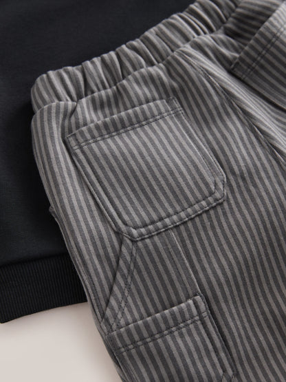 Black and Grey Printed Hoodie and Carpenter Joggers Set (3mths-7yrs)