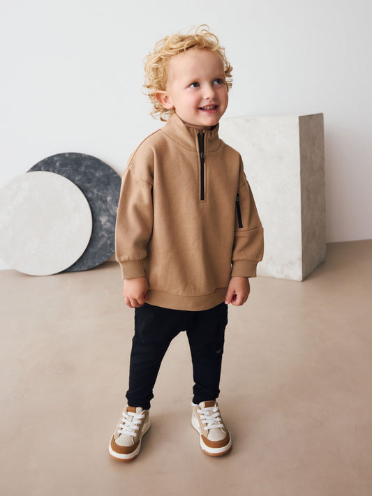 Tan Brown Half Zip Top and Joggers Set (3mths-7yrs) image 1