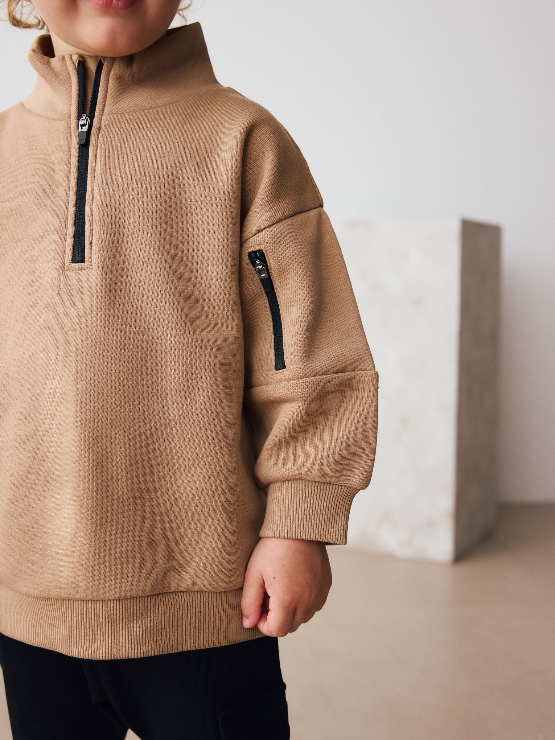 Tan Brown Half Zip Top and Joggers Set (3mths-7yrs) image 2