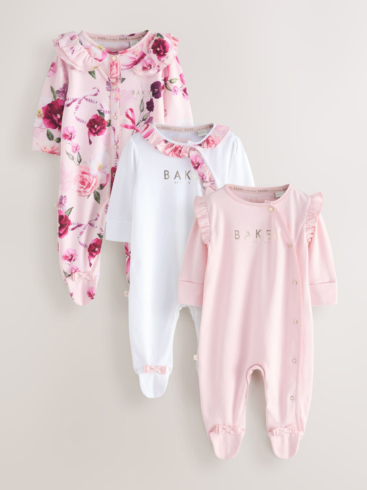 Baker by Ted Baker Pink Cotton Printed Sleepsuits 3 Pack - image 1