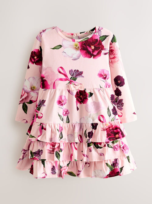 Baker by Ted Baker Pink Ruffle Hem Floral Jersey Dress image 1