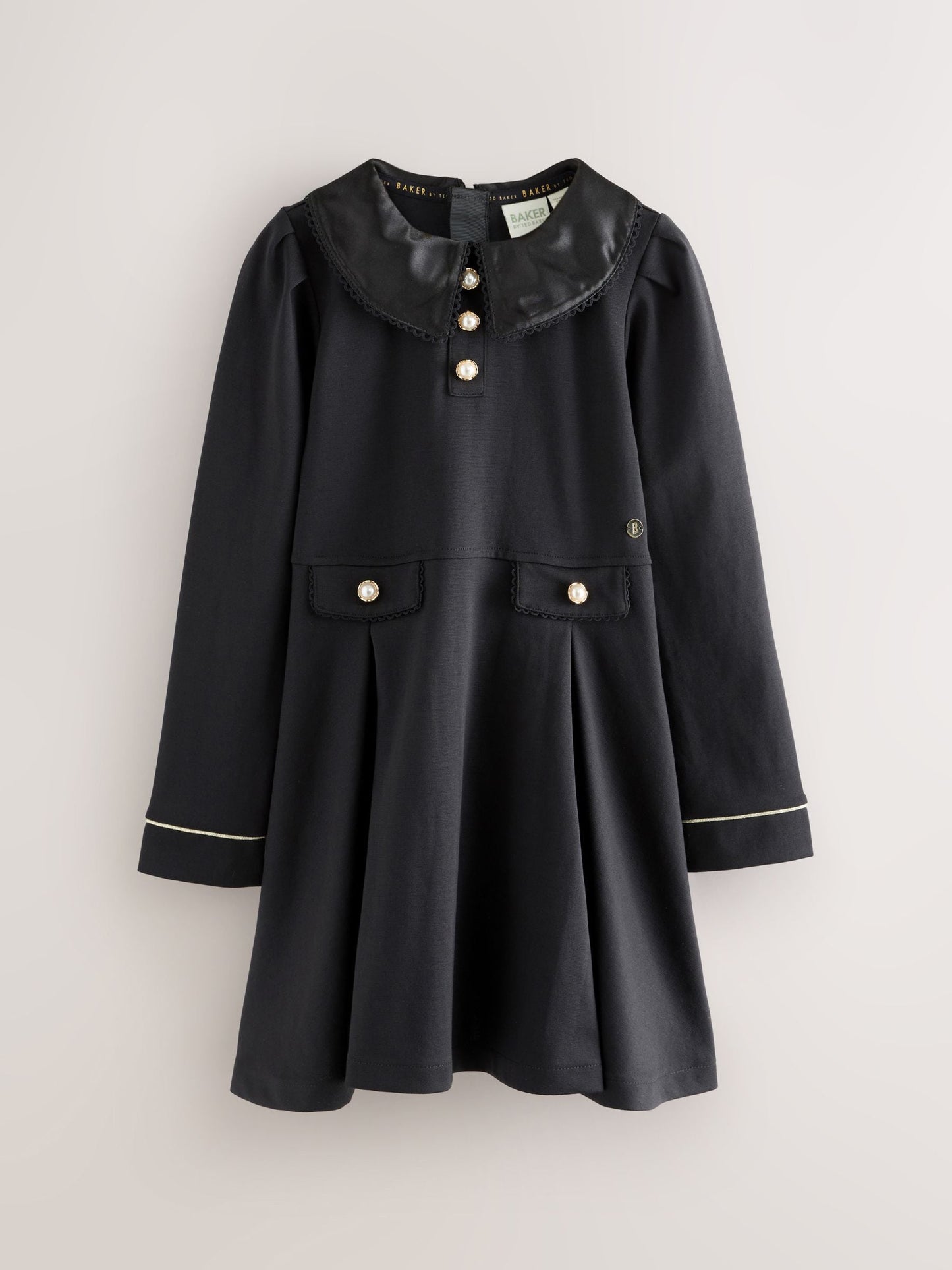 Baker by Ted Baker Satin Collared Ponte Black Dress image 7