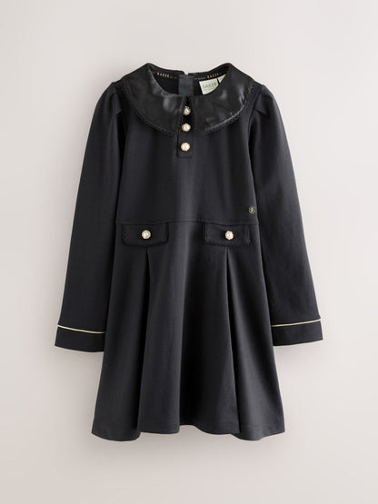 Baker by Ted Baker Satin Collared Ponte Black Dress image 7