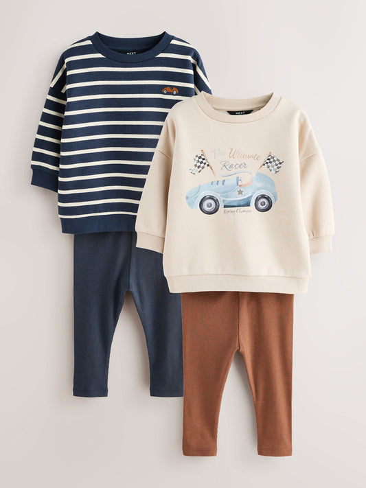 Blue/White Stripe/Car Sweatshirts and Leggings Set 2 Pack (3mths-7yrs) image 1