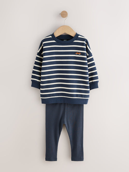 Blue/White Stripe/Car Sweatshirts and Leggings Set 2 Pack (3mths-7yrs) image 3
