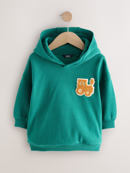 Green/Yellow Tractor Print Long Sleeve Printed Hoodie (3mths-7yrs)