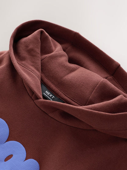 Burgundy Red Long Sleeve Printed Hoodie (3mths-7yrs)