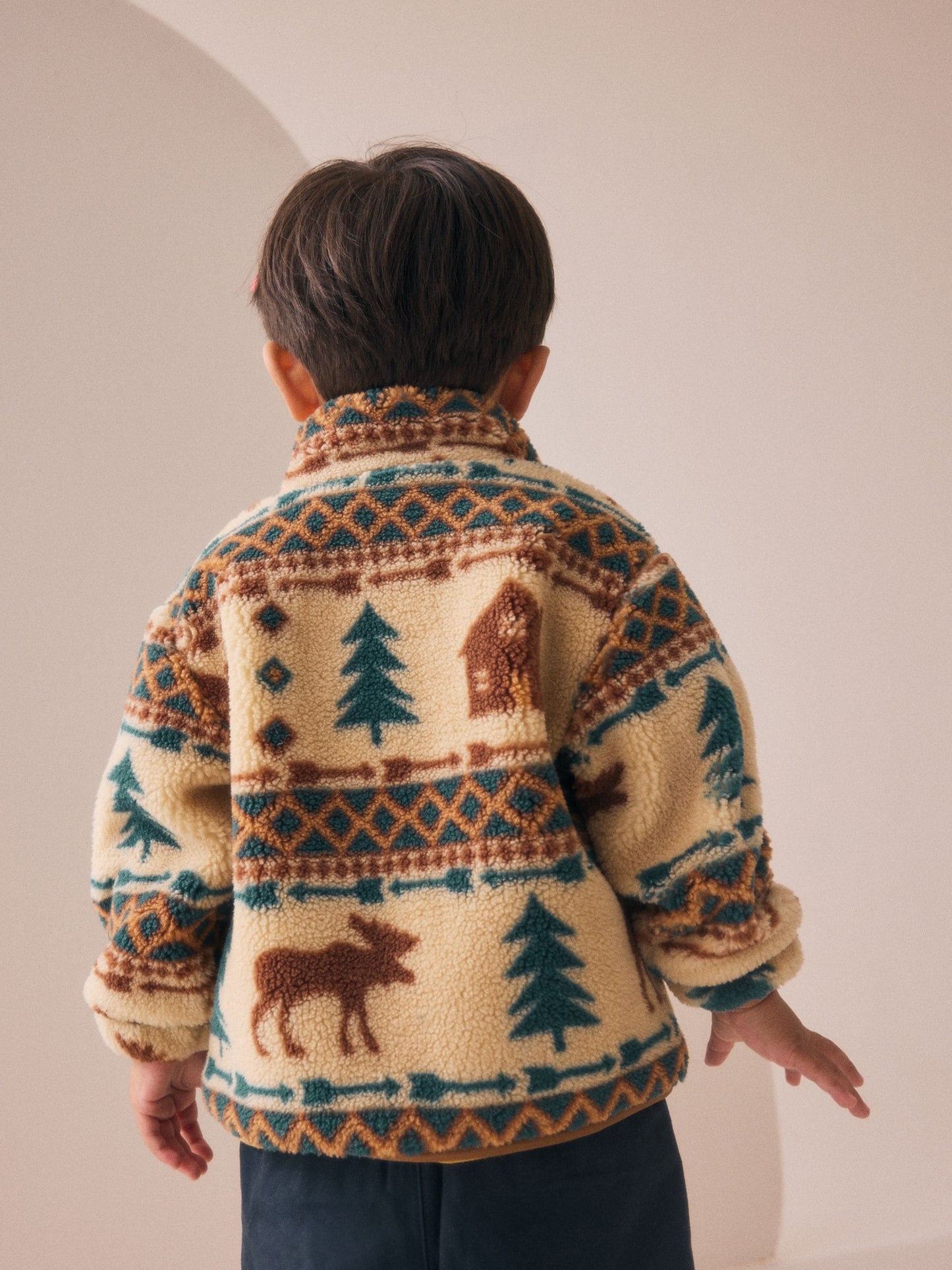 Ecru/Brown Patterned Zip Through Fleece (3mths-7yrs)