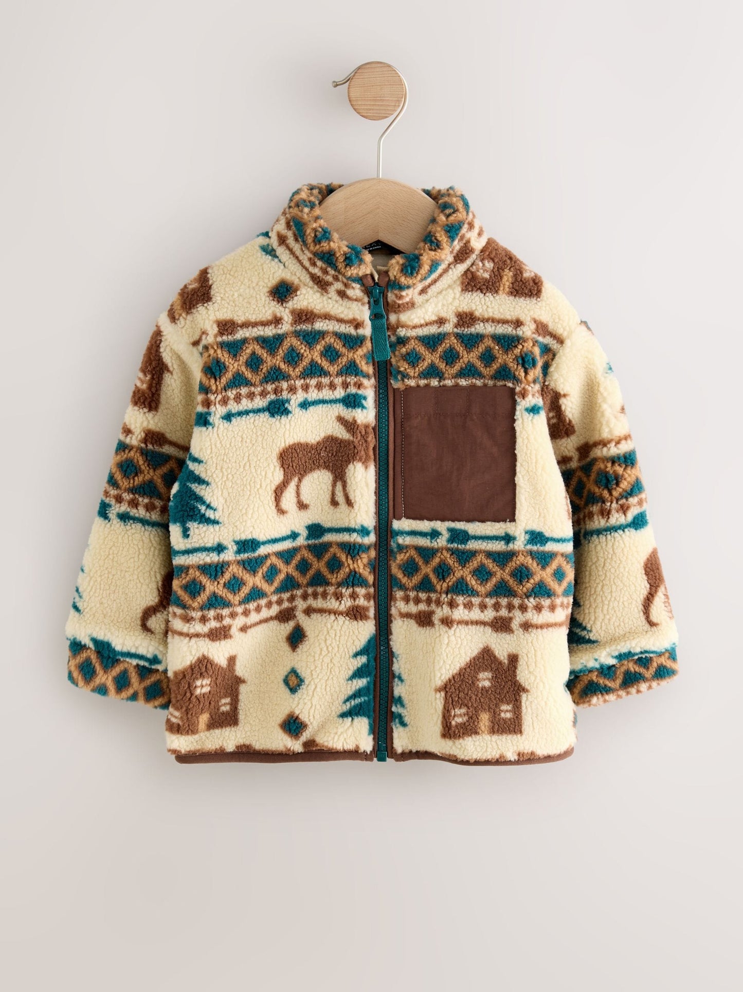 Ecru/Brown Patterned Zip Through Fleece (3mths-7yrs)