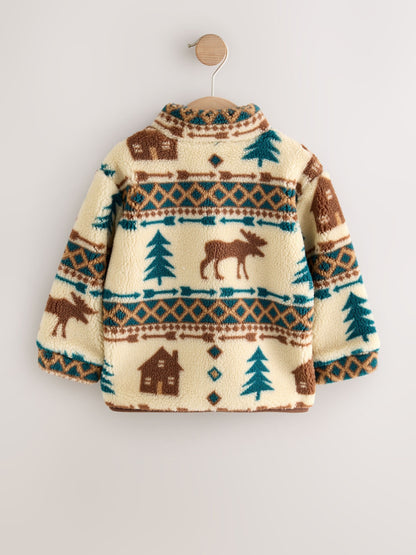 Ecru/Brown Patterned Zip Through Fleece (3mths-7yrs)