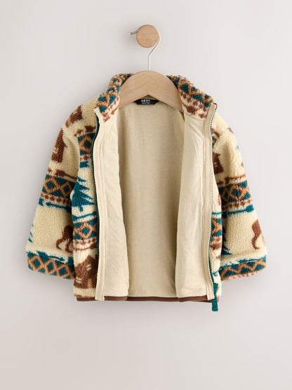 Ecru/Brown Patterned Zip Through Fleece (3mths-7yrs)