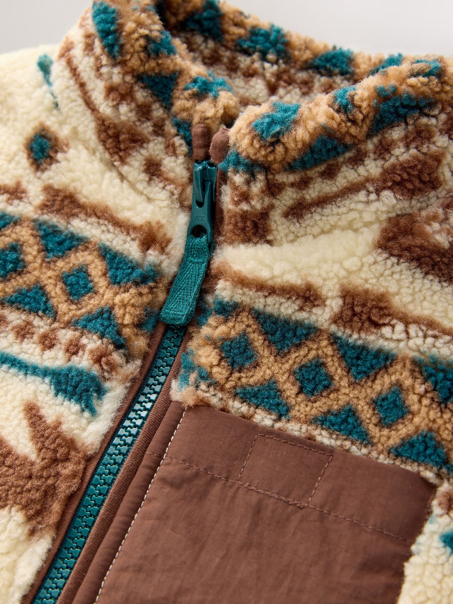 Ecru/Brown Patterned Zip Through Fleece (3mths-7yrs)