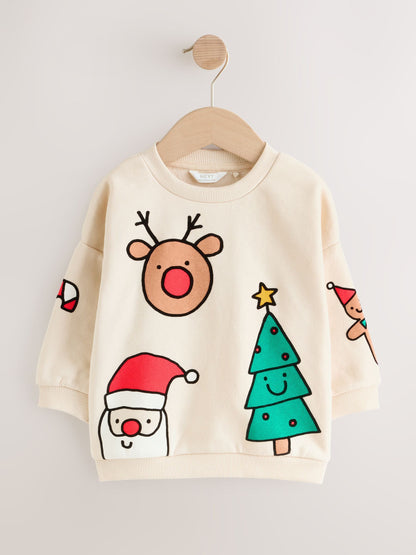 Ecru White Christmas Crew Neck Jersey Sweatshirt (3mths-7yrs)