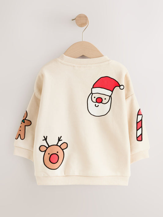 Ecru White Christmas Crew Neck Jersey Sweatshirt (3mths-7yrs)