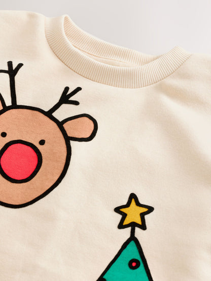Ecru White Christmas Crew Neck Jersey Sweatshirt (3mths-7yrs)
