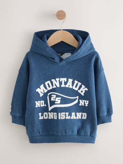 Navy Blue Marl Long Sleeve Printed Hoodie (3mths-7yrs)