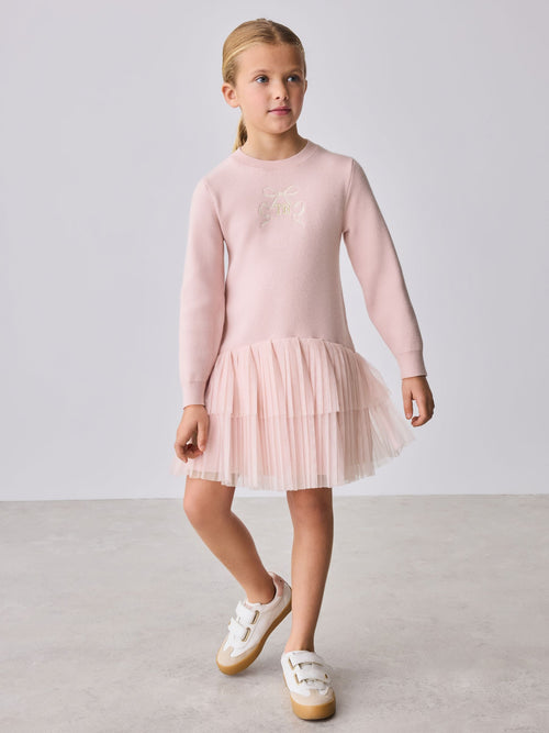 Baker by Ted Baker Pink Knitted Mesh Tulle Hem Dress image 1