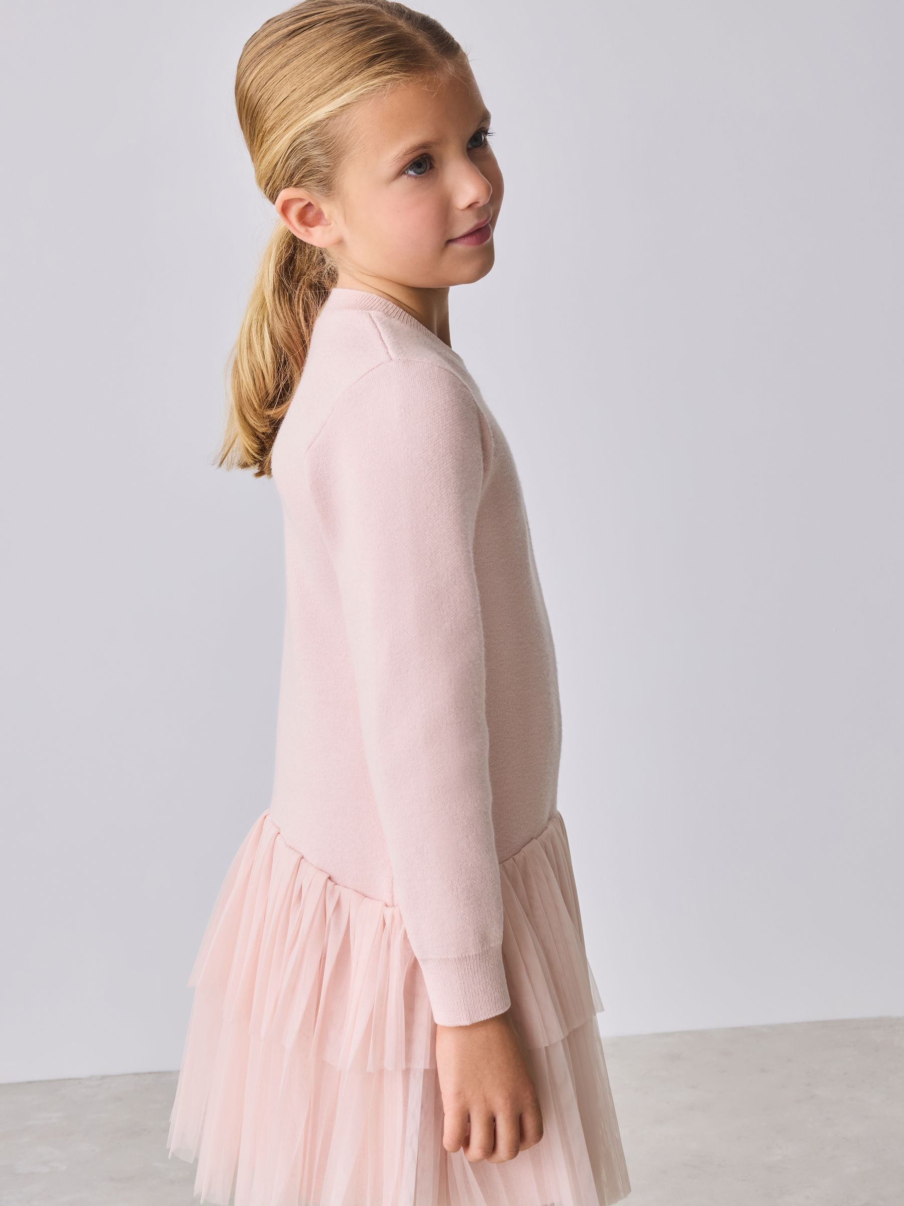 Baker by Ted Baker Pink Knitted Mesh Tulle Hem Dress image 2