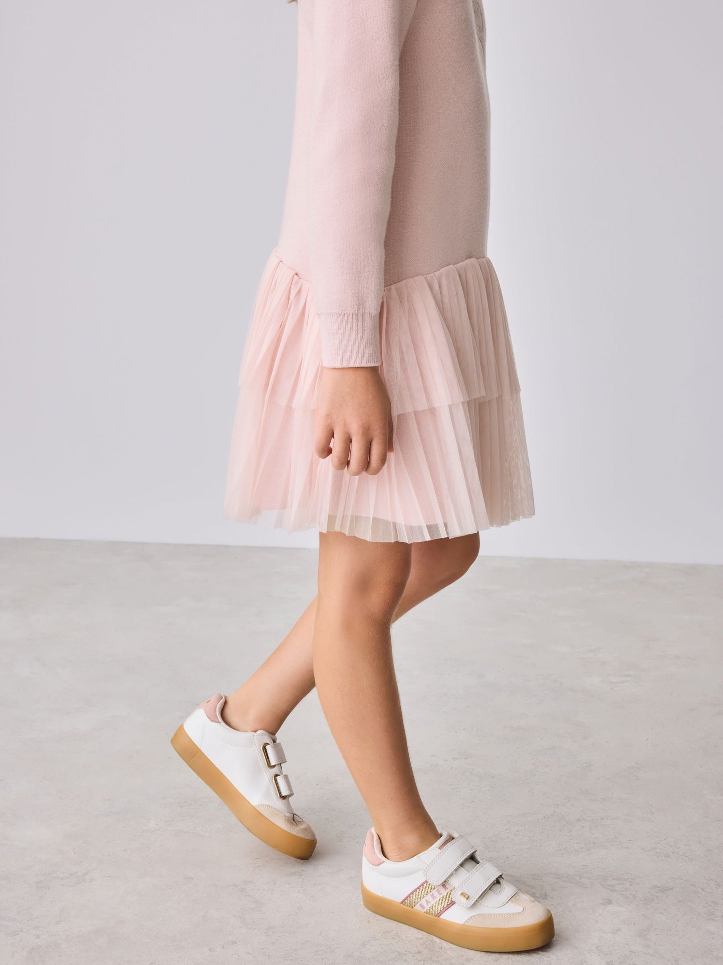 Baker by Ted Baker Pink Knitted Mesh Tulle Hem Dress image 3