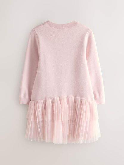 Baker by Ted Baker Pink Knitted Mesh Tulle Hem Dress image 8