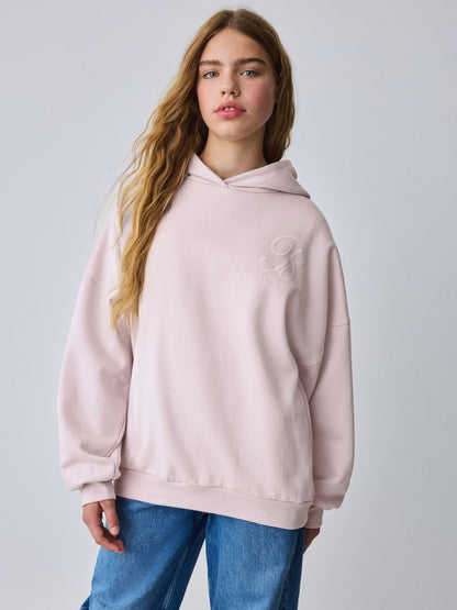 Baker by Ted Baker Oversized Satin Appliqué Back Print Pink/White Hoodie image 2
