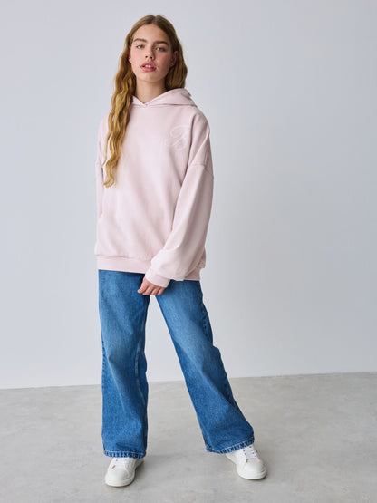 Baker by Ted Baker Oversized Satin Appliqué Back Print Pink/White Hoodie image 3