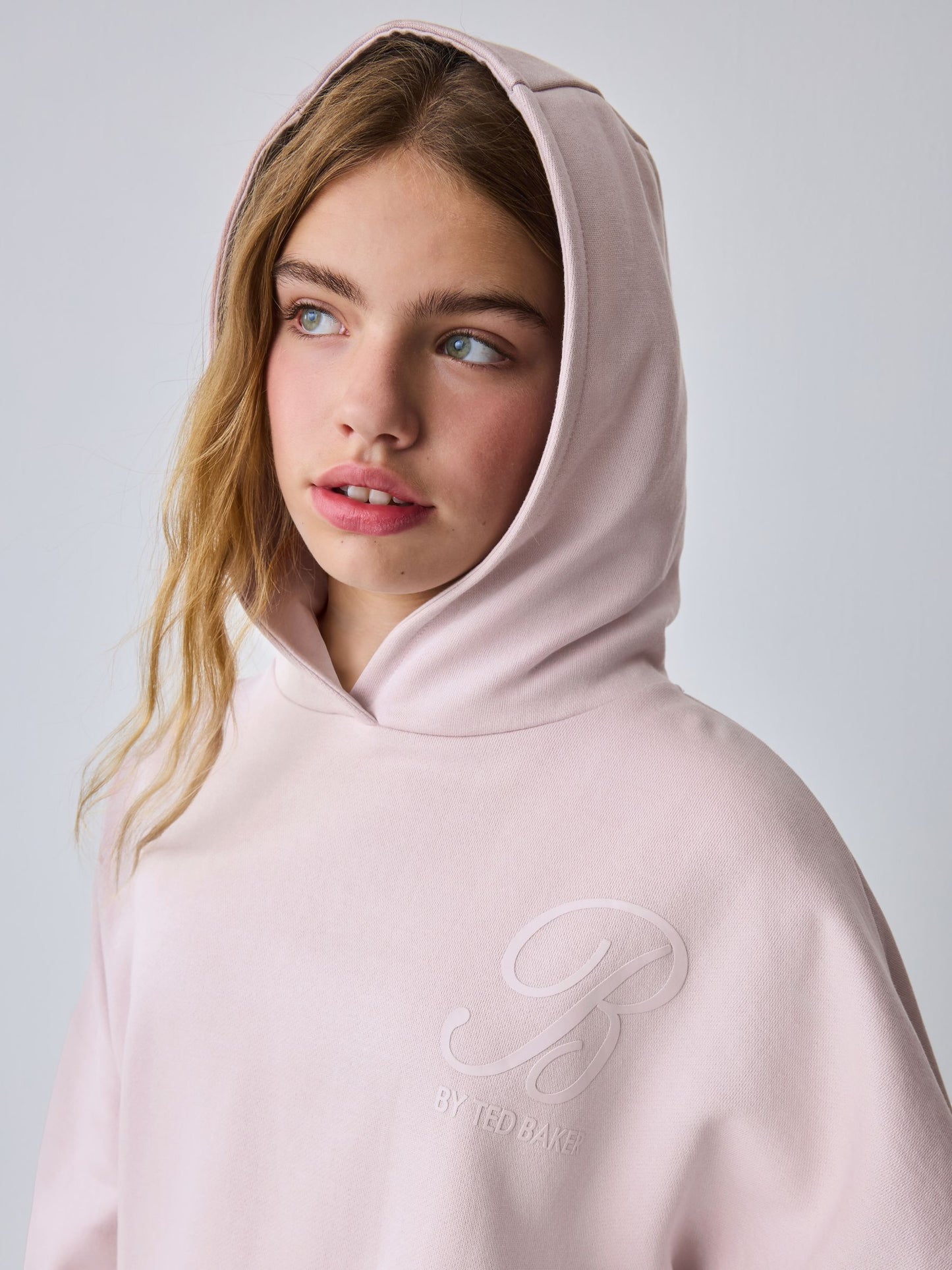 Baker by Ted Baker Oversized Satin Appliqué Back Print Pink/White Hoodie image 5